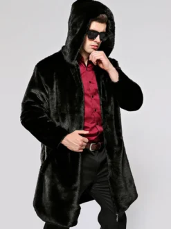 Manteaux d'hiver à capuche en fausse fourrure pour hommes en noir