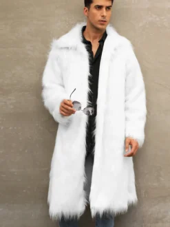 Manteaux En Fausse Fourrure Hiver Chaud Hommes Gris Clair Veste Manches Longues Col Rabattu