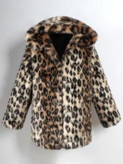 Manteaux En Fausse Fourrure Marron Foncé Hiver Chaud Hommes Veste Manches Longues Col Rabattu Capuche