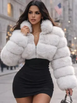 Manteaux en fausse fourrure veste courte en peluche écologique pour femme modèle hiver 2026