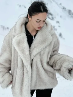 Manteaux en fausse fourrure Veste d'hiver blanche surdimensionnée à revers crantés pour femmes 2026