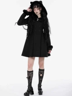 Manteaux gothiques Lolita Manteau en polyester noir Manteau d'automne Lolita Outwears