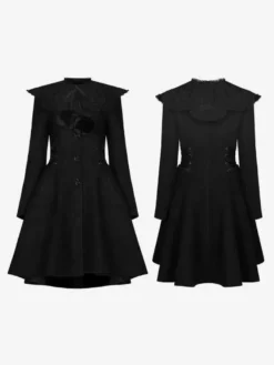 Manteaux gothiques Lolita à pompons noirs en polyester Manteau d'hiver Lolita Outwears