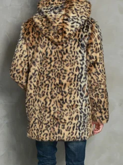 Manteaux Homme Surdimensionné À Capuche Imprimé Léopard Chic Moderne Café Brun