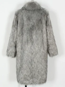 Manteaux Long En Fausse Fourrure Hiver Chaud Hommes Gris Veste Manches Longues Col Rabattu