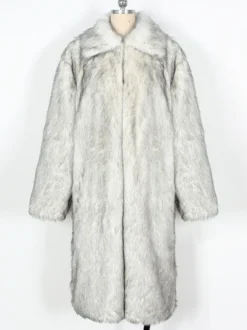 Manteaux Long En Fausse Fourrure Hiver Chaud Hommes Gris Veste Manches Longues Col Rabattu