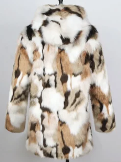 Manteaux Marron Camouflage En Fausse Fourrure Hiver Chaud Hommes Veste Manches Longues Col Rabattu Capuche