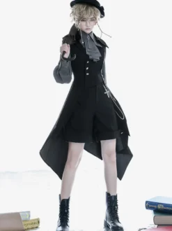 Manteaux Steampunk Lolita Veste pardessus noir Lolita