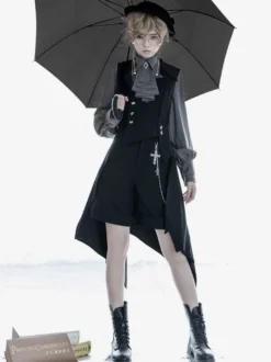 Manteaux Steampunk Lolita Veste pardessus noir Lolita