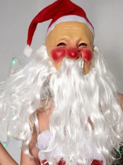 Masque à capuche Père Noël Barbe Blanche Couvre-tête en latex