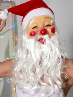 Masque à capuche Père Noël Barbe Blanche Couvre-tête en latex