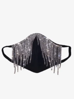Masque en denim décoratif à pompon et strass