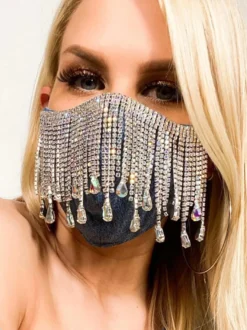 Masque en denim décoratif à pompon et strass
