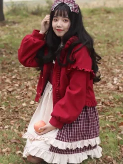 Mignonne Lolita Manteaux Bordeaux Polyester Manteau Hiver Lolita
