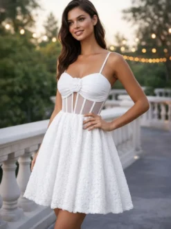 Mini-robe blanche à fleurs et taille transparente (2026)