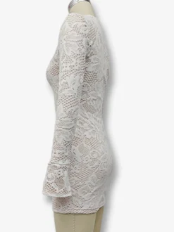 Mini robe en dentelle avec découpes à manches longues et col haut robe moulante sexy pour femme 2026