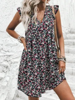 Mini-robes blanches imprimées sans manches pour femmes