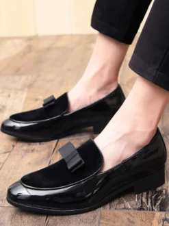 Mocassins belges à enfiler pour hommes bout pointu ruban décoré chaussures Penny mocassins en cuir et daim épissé