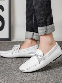 Mocassins belges à lacets pour hommes chaussures de pont en similicuir à pointes légères antidérapantes et flexibles