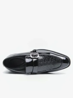 Mocassins bleus pour hommes bout rond boucle chaussures habillées à enfiler