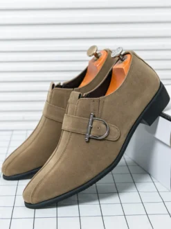 Mocassins à boucle et bout rond en cuir synthétique pour homme