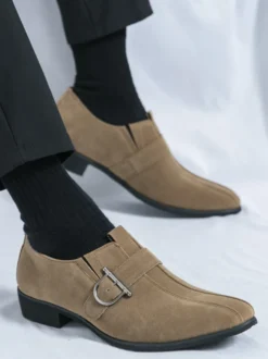 Mocassins à boucle et bout rond en cuir synthétique pour homme
