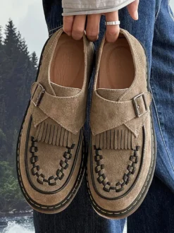 Mocassins à boucle et bout rond en daim pour homme