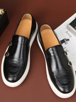 Mocassins à boucle et bride de moine pour hommes chaussures décontractées à enfiler et semelle épaisse