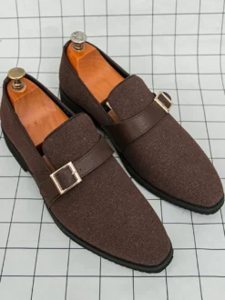Mocassins à boucle pour homme bout pointu en daim à enfiler avec bride