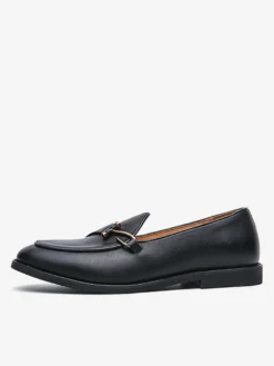 Mocassins à boucle pour homme bout pointu talons bas chaussures à enfiler chaussures de bal en cuir avec boucle