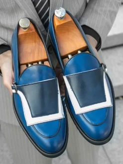 Mocassins à boucle pour homme bout rond à enfiler avec boucle design colorblock chaussures de bal