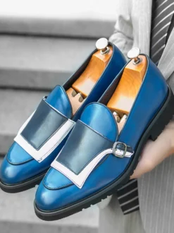 Mocassins à boucle pour homme bout rond à enfiler avec boucle design colorblock chaussures de bal