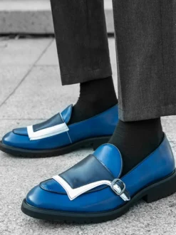 Mocassins à boucle pour homme bout rond à enfiler avec boucle design colorblock chaussures de bal