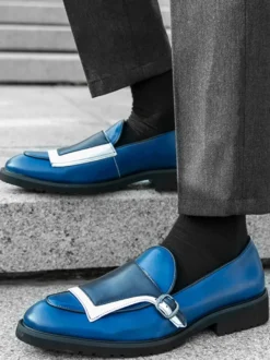 Mocassins à boucle pour homme bout rond à enfiler avec boucle design colorblock chaussures de bal