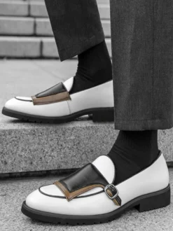 Mocassins à boucle pour homme bout rond à enfiler avec boucle design colorblock chaussures de bal
