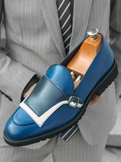 Mocassins à boucle pour homme bout rond à enfiler avec boucle design colorblock chaussures de bal