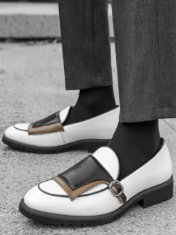 Mocassins à boucle pour homme bout rond à enfiler avec boucle design colorblock chaussures de bal
