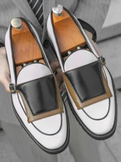 Mocassins à boucle pour homme bout rond à enfiler avec boucle design colorblock chaussures de bal