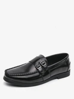 Mocassins à boucle pour homme confortables en cuir PU à enfiler avec boucle latérale