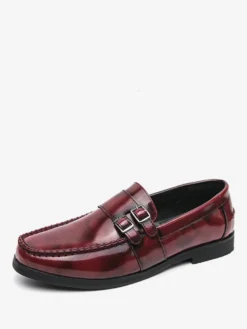 Mocassins à boucle pour homme confortables en cuir PU à enfiler avec boucle latérale
