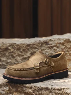 Mocassins à boucle pour homme en daim et cuir chaussures à enfiler épaisses et chics