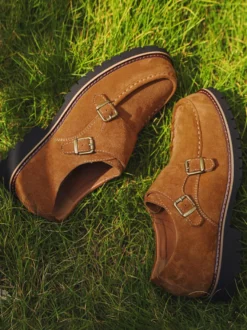 Mocassins à boucle pour homme en daim et cuir chaussures à enfiler épaisses et chics