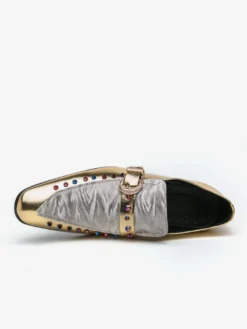 Mocassins à boucle pour hommes en cuir et daim chaussures à bout rond et talons bas style patchwork chaussures de soirée
