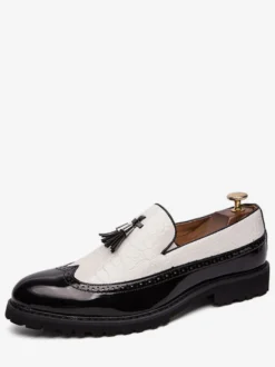 Mocassins à bout d'aile noir et blanc pour hommes Slip-On Chaussures de soirée de bal formelles