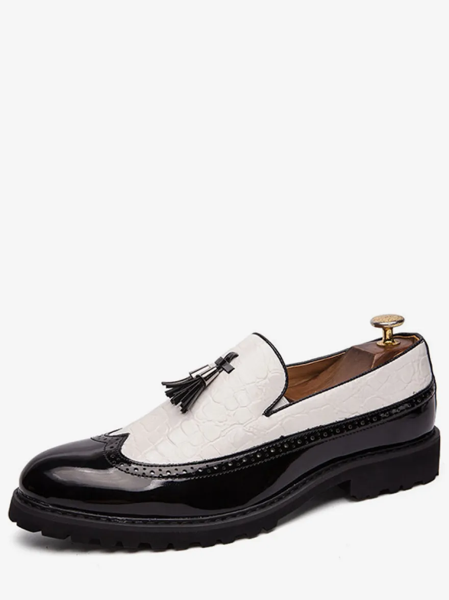 Mocassins à bout d'aile noir et blanc pour hommes Slip-On Chaussures de soirée de bal formelles