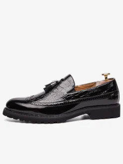 Mocassins à bout d'aile noir et blanc pour hommes Slip-On Chaussures de soirée de bal formelles