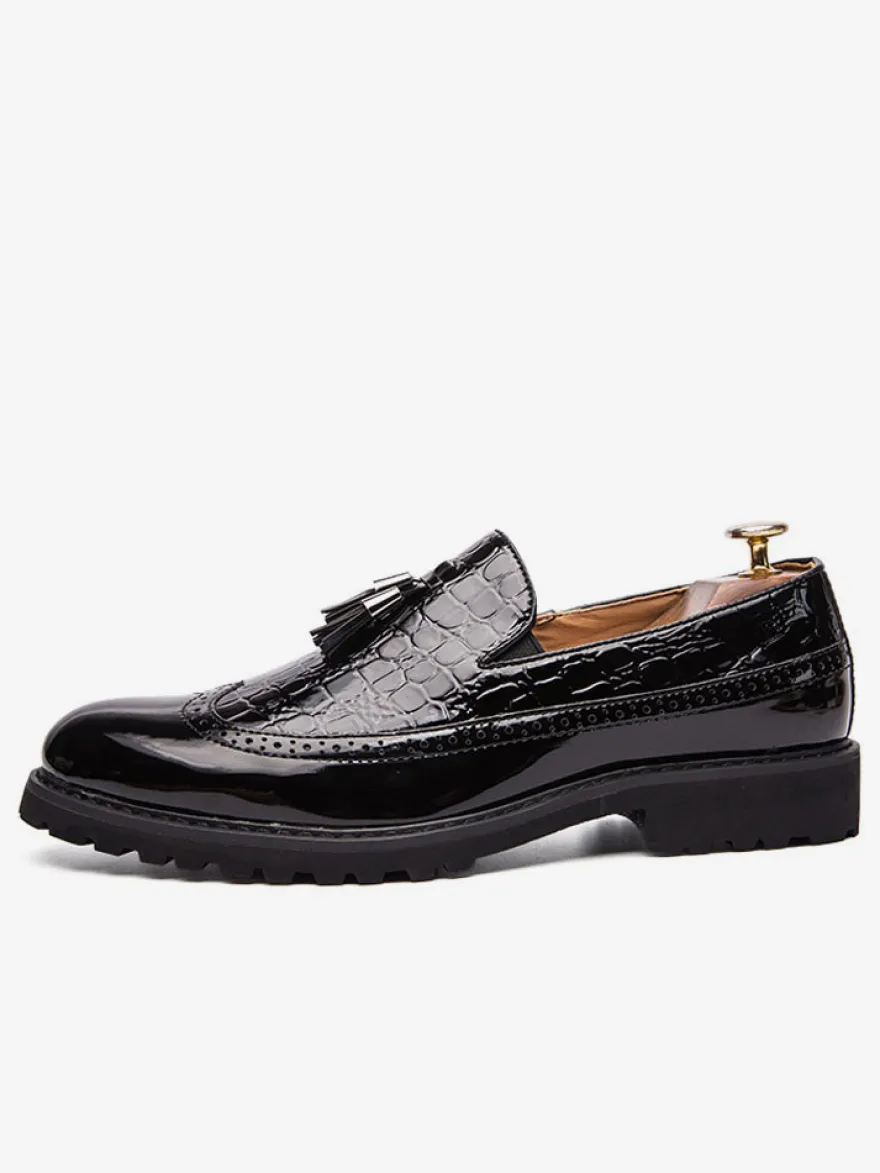 Mocassins à bout d'aile noir et blanc pour hommes Slip-On Chaussures de soirée de bal formelles