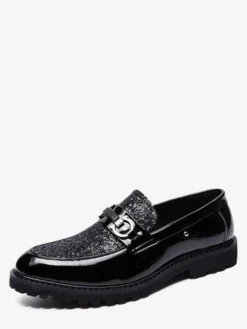 Mocassins à bout pointu brillants pour hommes chaussures habillées à enfiler