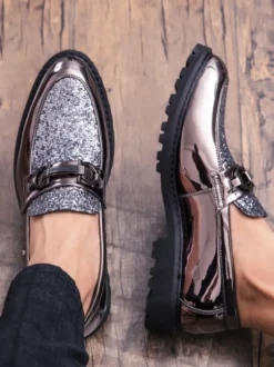 Mocassins à bout pointu brillants pour hommes chaussures habillées à enfiler