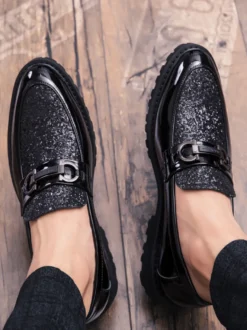 Mocassins à bout pointu brillants pour hommes chaussures habillées à enfiler